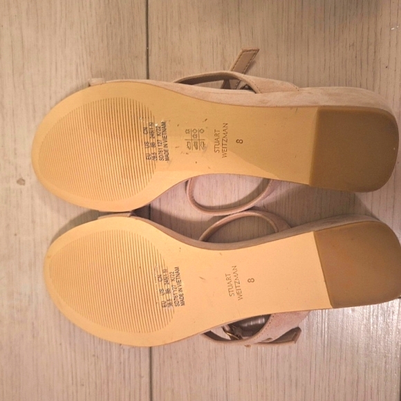 Stuart Weitzman Womens Wedge Sandal genuine leather Suede light Beige 8 NWOT - Picture 6 of 7